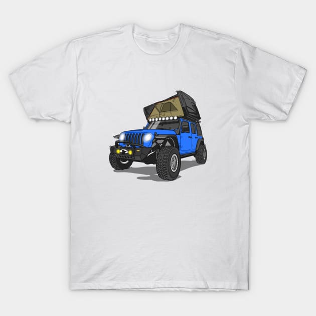 Jeep Wrangler Camp Time- Blue T-Shirt by 4x4 Sketch